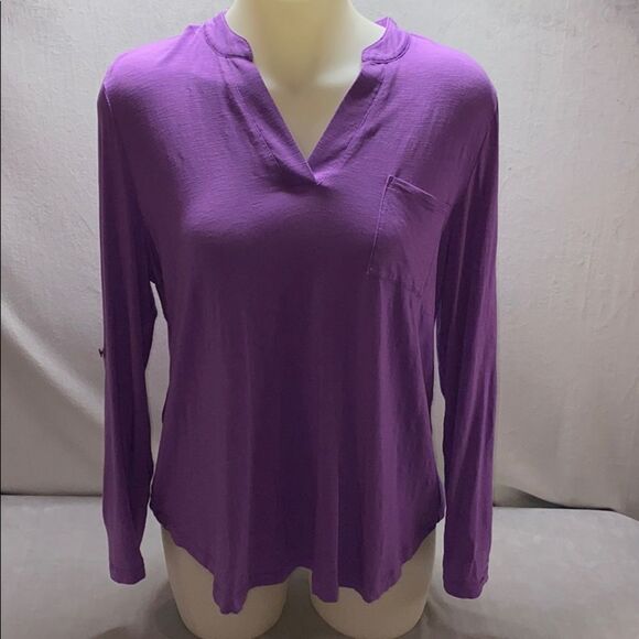 Soft Surroundings Long Sleeve V neck Purple Blouse - Picture 1 of 4